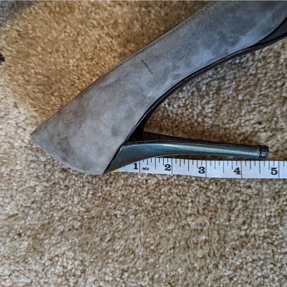 Stuart weitzman grey suede peeptoe stilleto heels sz 8.5 euc - Picture 9 of 9